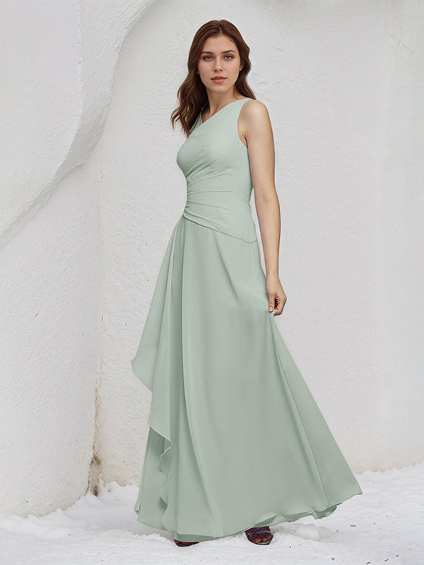 Sage A Line Chiffon One Shoulder Sleeveless Floor Length Bridesmaid Dresses