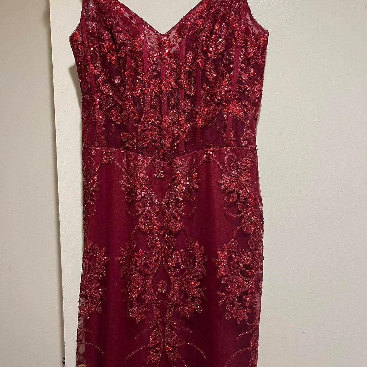 Charming Red Mermaid Lace Appliques Prom Dress,Evening Dress Winter Dance Dress Y4345