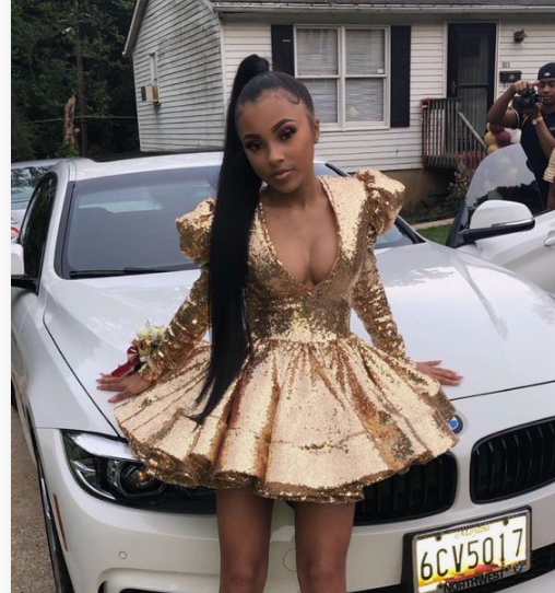 Gold Sequined Puffy Mini Homecoming Dress Sparkly Long Sleeves Simple Above Knee Cocktail Party Dress - VelvetHem