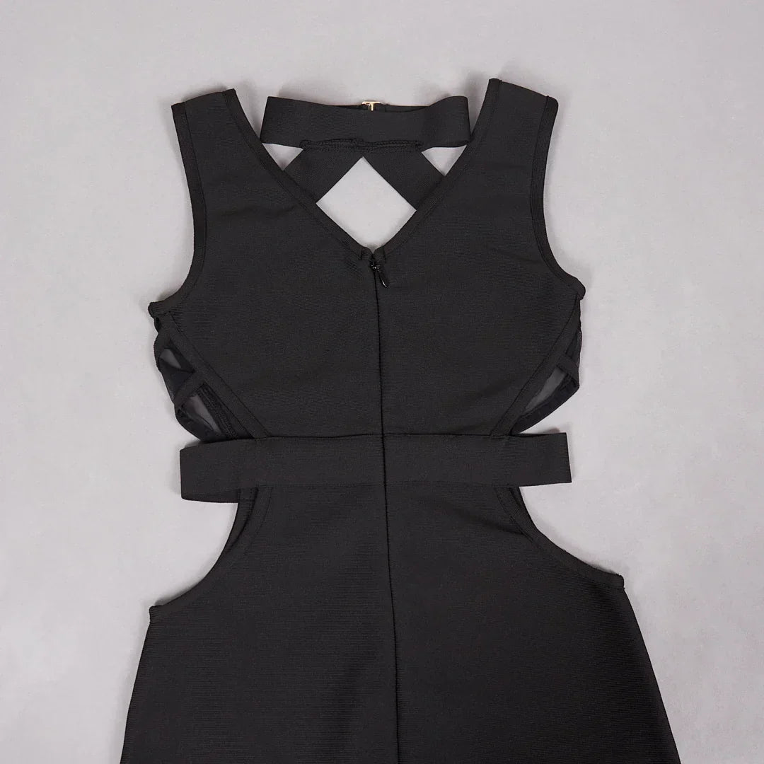 Black Mesh Patchwork Hollow Long Dress