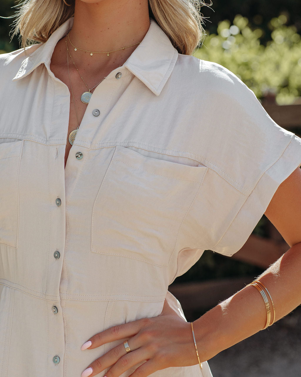 Adelyn Button Down Shirt Dress Taupe