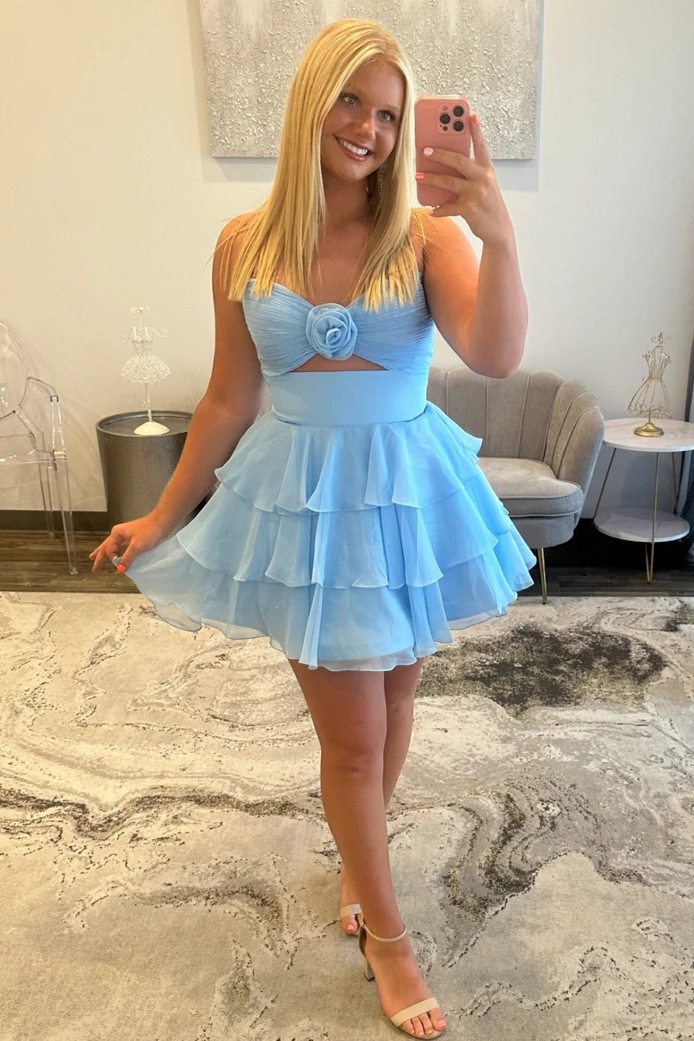 Gorgeous A Line Sweetheart Lilac Short Homecoming Dress with Ruffles Keyhole