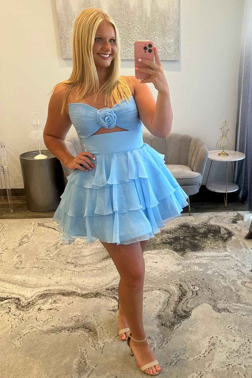 Gorgeous A Line Sweetheart Lilac Short Homecoming Dress with Ruffles Keyhole