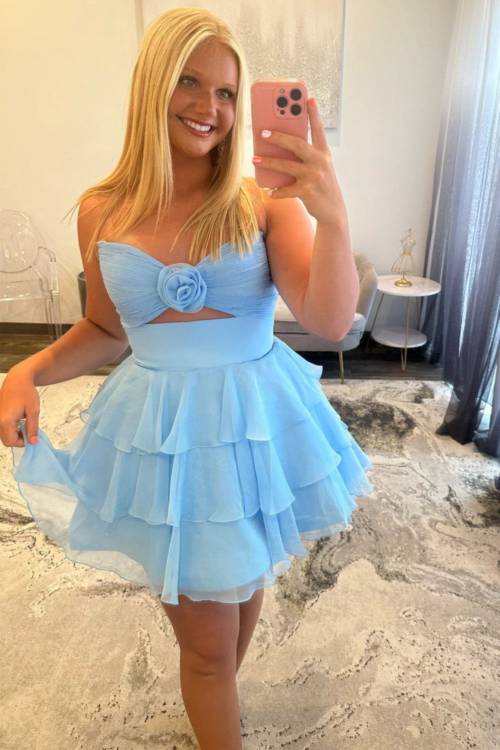 Gorgeous A Line Sweetheart Lilac Short Homecoming Dress with Ruffles Keyhole