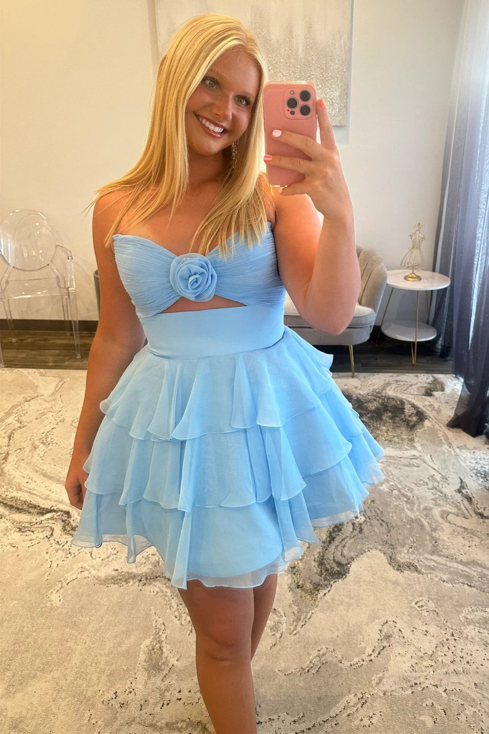 Gorgeous A Line Sweetheart Lilac Short Homecoming Dress with Ruffles Keyhole