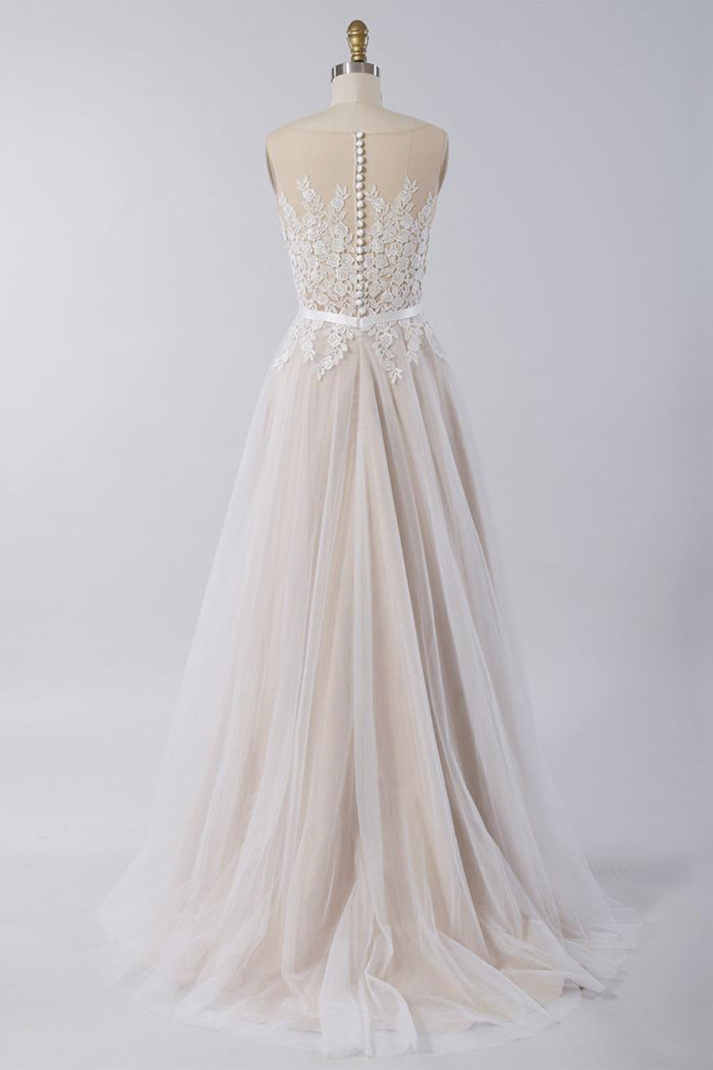 Affordable Sleeveless Jewel Appliques Wedding Dress | Tulle Ruffles A-line Bridal Gowns