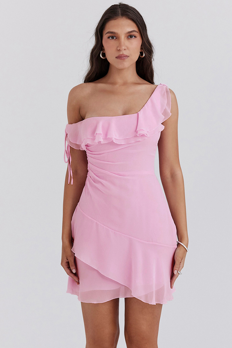 Nadia Aesthetic Off Shoulder Ruffle Shirt Mini Dress Premium Wardrobe Essential