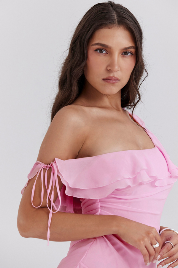 Nadia Aesthetic Off Shoulder Ruffle Shirt Mini Dress Premium Wardrobe Essential
