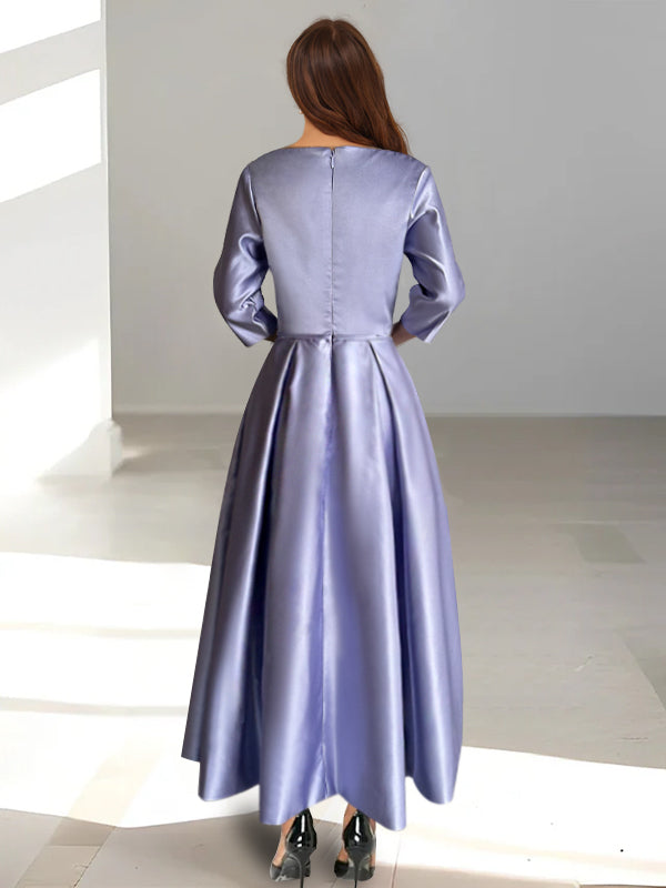 Ankle Length Mother of the Bride A Line Dress with Half Sleeves and Pockets