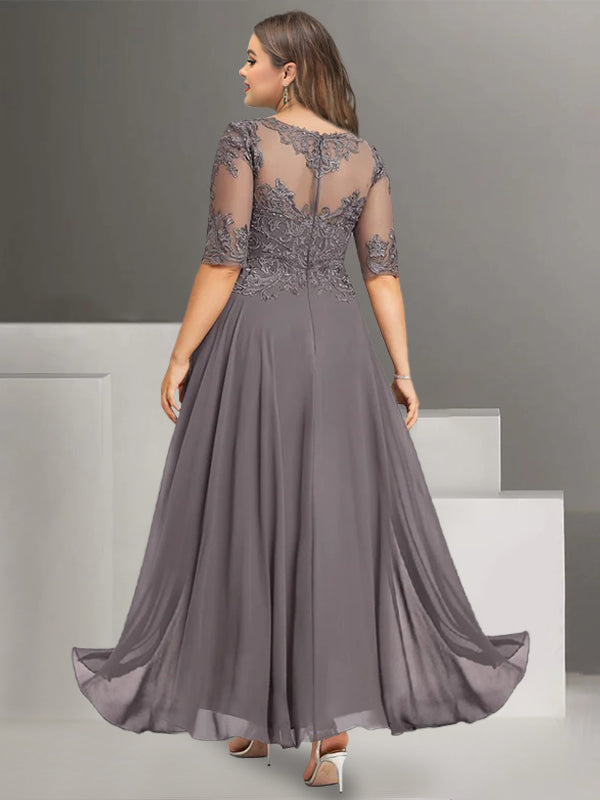 Ankle Length Mother of the Bride Chiffon Pantsuit with Lace and Jewel Neckline