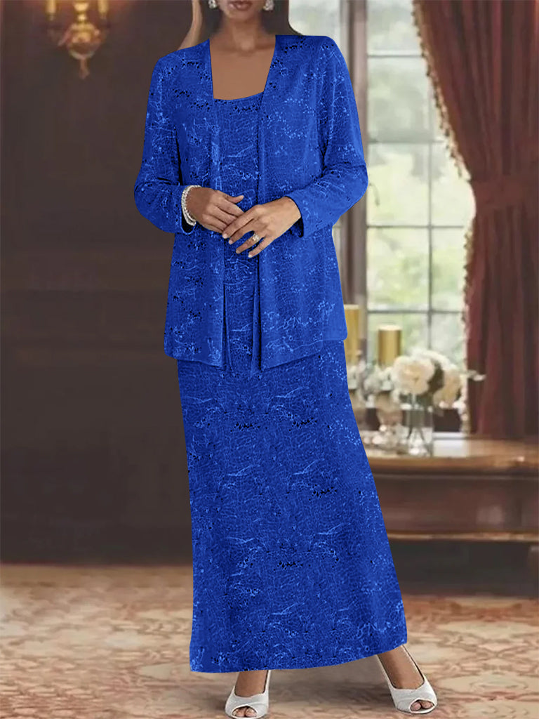 Ankle length Chiffon Mother of the Bride Dress with Sequins and Jacket