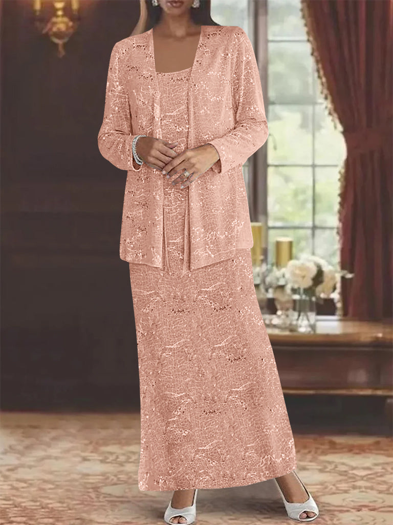 Ankle length Chiffon Mother of the Bride Dress with Sequins and Jacket