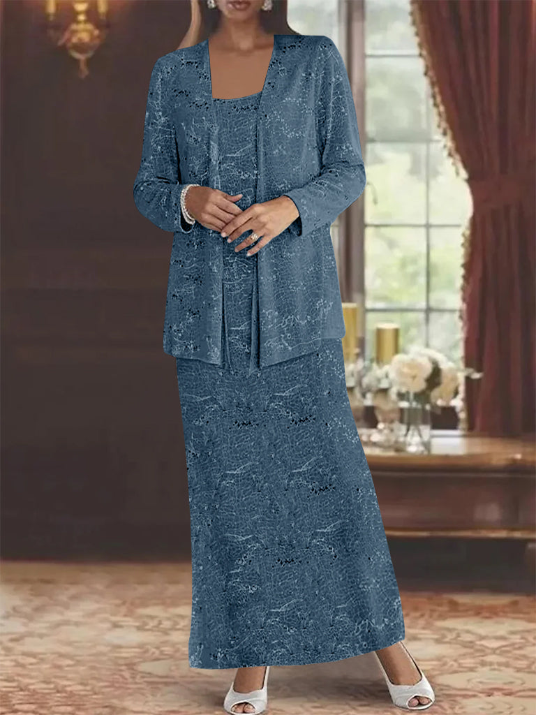 Ankle length Chiffon Mother of the Bride Dress with Sequins and Jacket