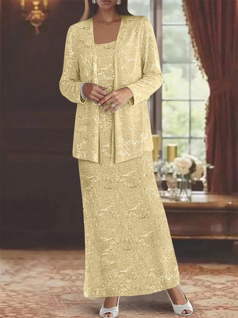 Ankle length Chiffon Mother of the Bride Dress with Sequins and Jacket
