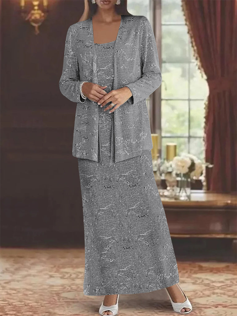 Ankle length Chiffon Mother of the Bride Dress with Sequins and Jacket