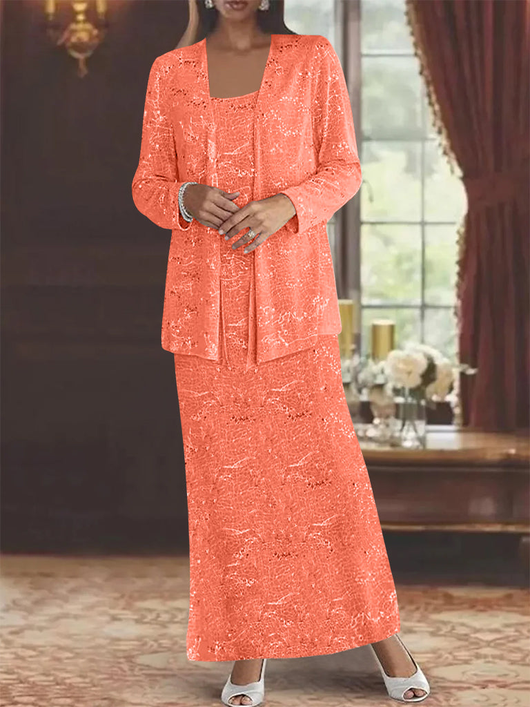 Ankle length Chiffon Mother of the Bride Dress with Sequins and Jacket