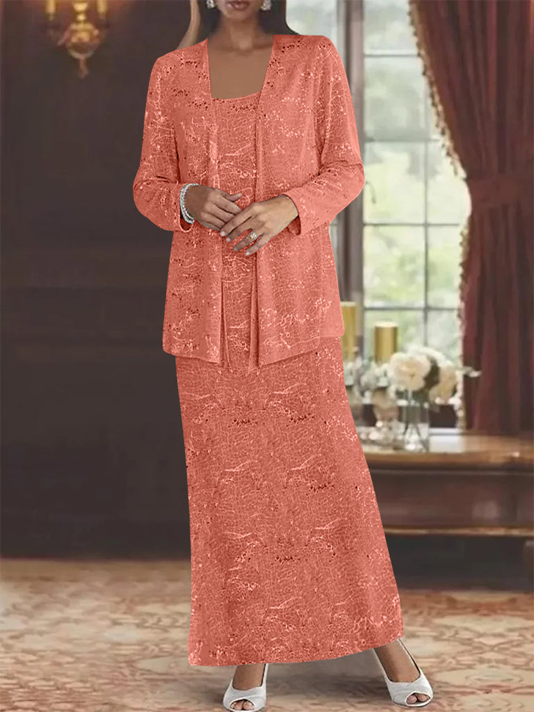 Ankle length Chiffon Mother of the Bride Dress with Sequins and Jacket
