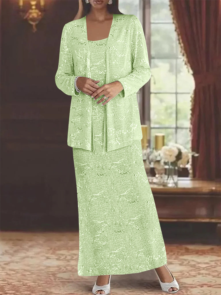 Ankle length Chiffon Mother of the Bride Dress with Sequins and Jacket