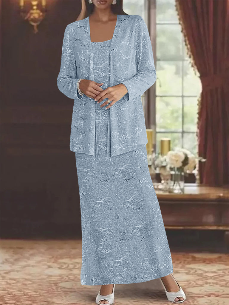 Ankle length Chiffon Mother of the Bride Dress with Sequins and Jacket