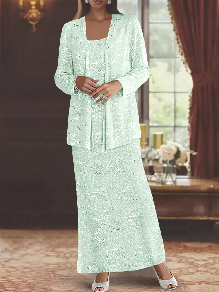 Ankle length Chiffon Mother of the Bride Dress with Sequins and Jacket