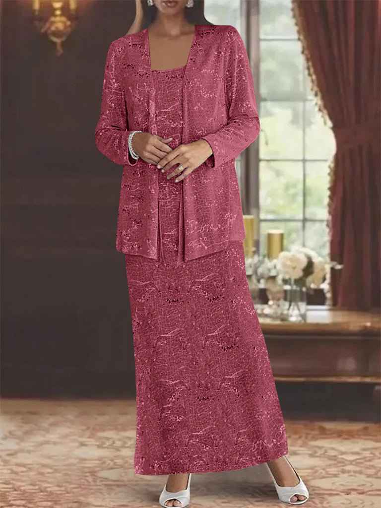 Ankle length Chiffon Mother of the Bride Dress with Sequins and Jacket