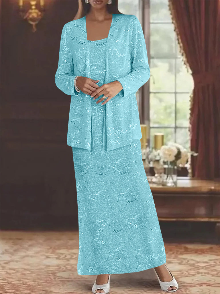 Ankle length Chiffon Mother of the Bride Dress with Sequins and Jacket