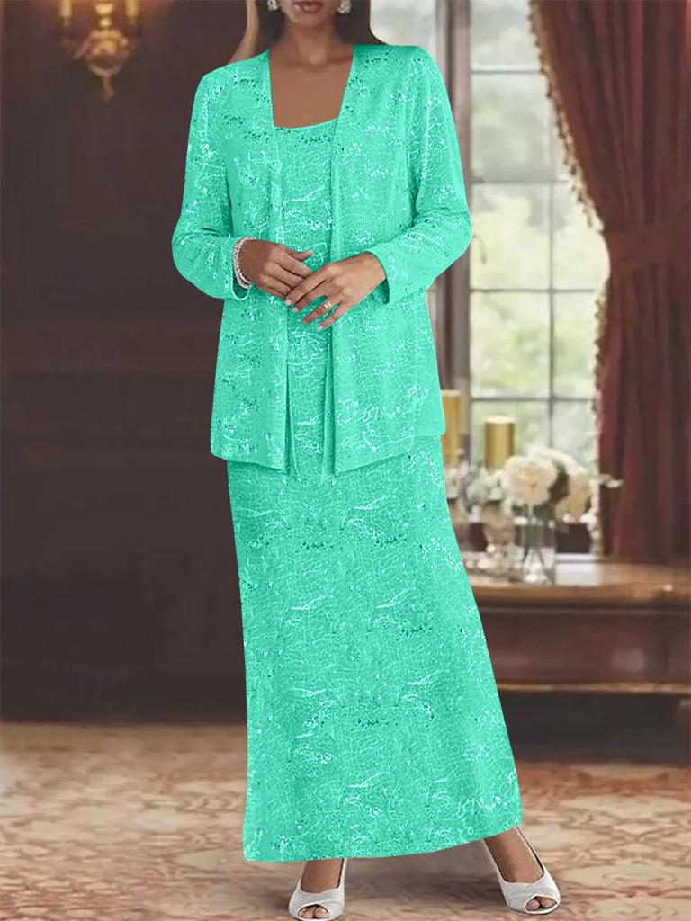 Ankle length Chiffon Mother of the Bride Dress with Sequins and Jacket