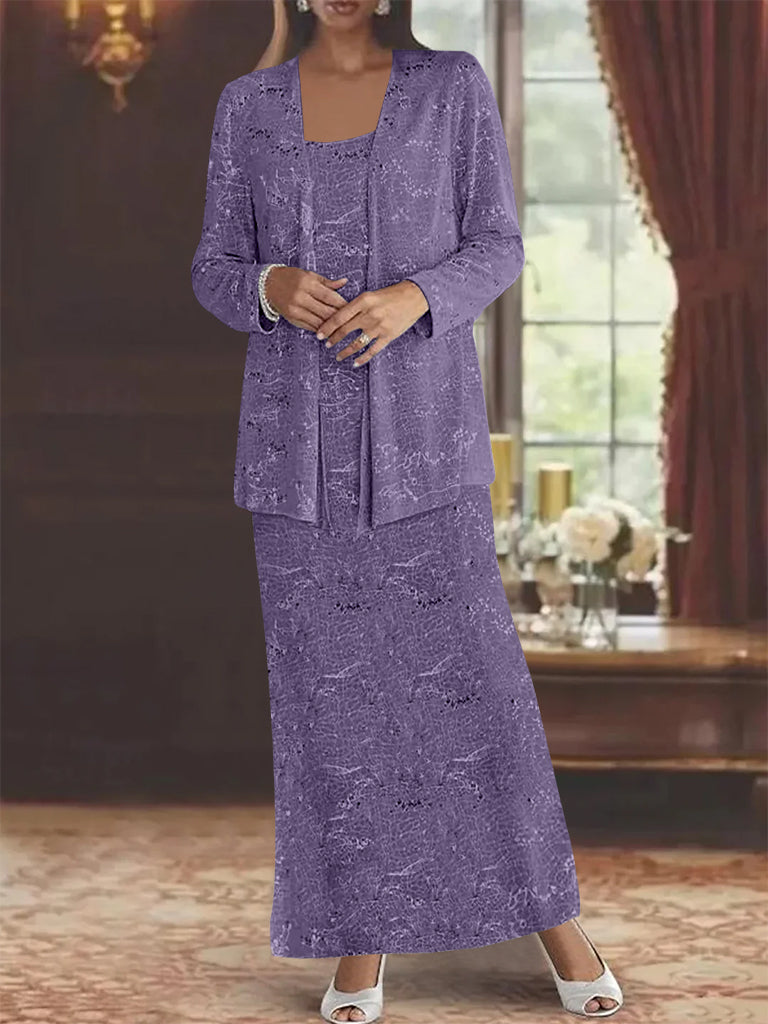 Ankle length Chiffon Mother of the Bride Dress with Sequins and Jacket