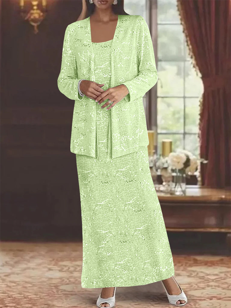 Ankle length Chiffon Mother of the Bride Dress with Sequins and Jacket
