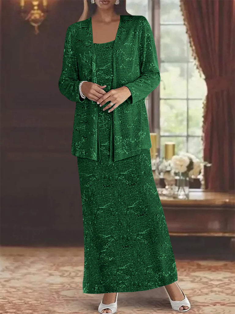 Ankle length Chiffon Mother of the Bride Dress with Sequins and Jacket