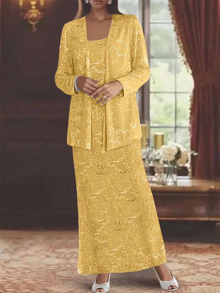 Ankle length Chiffon Mother of the Bride Dress with Sequins and Jacket
