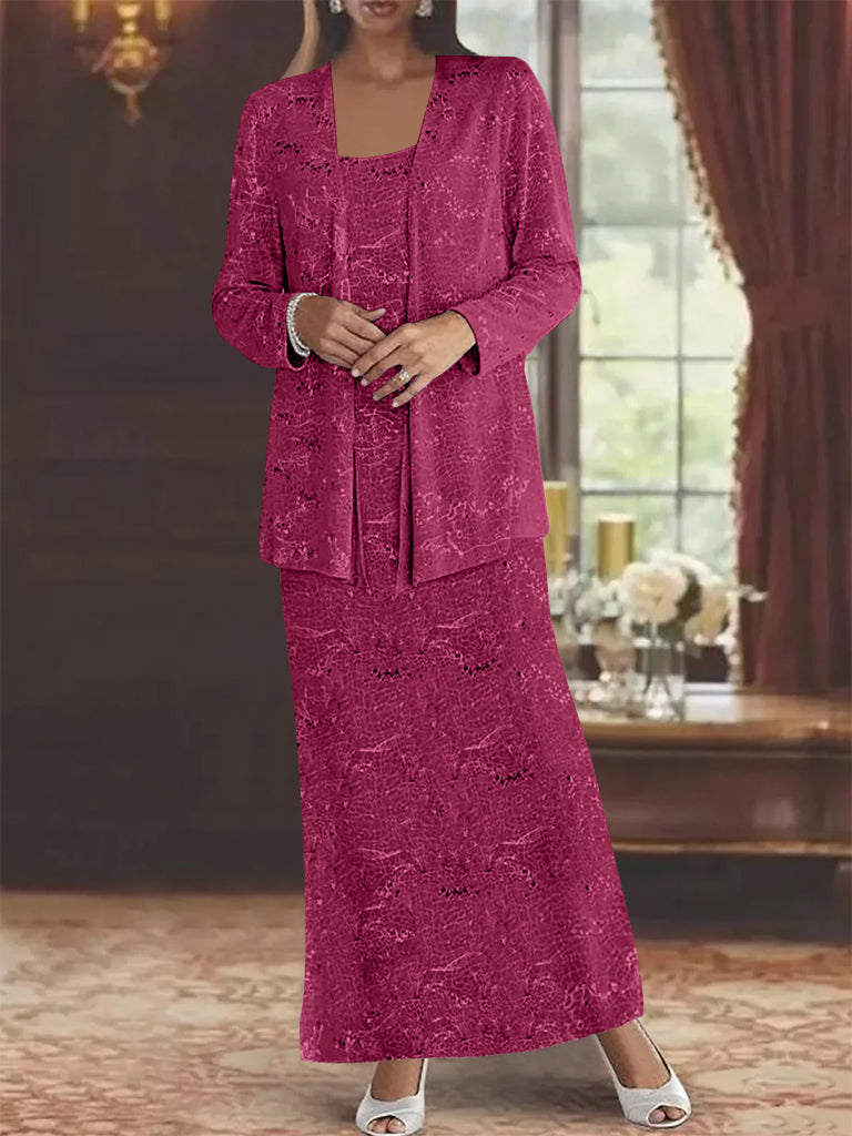 Ankle length Chiffon Mother of the Bride Dress with Sequins and Jacket
