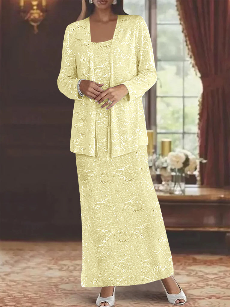 Ankle length Chiffon Mother of the Bride Dress with Sequins and Jacket