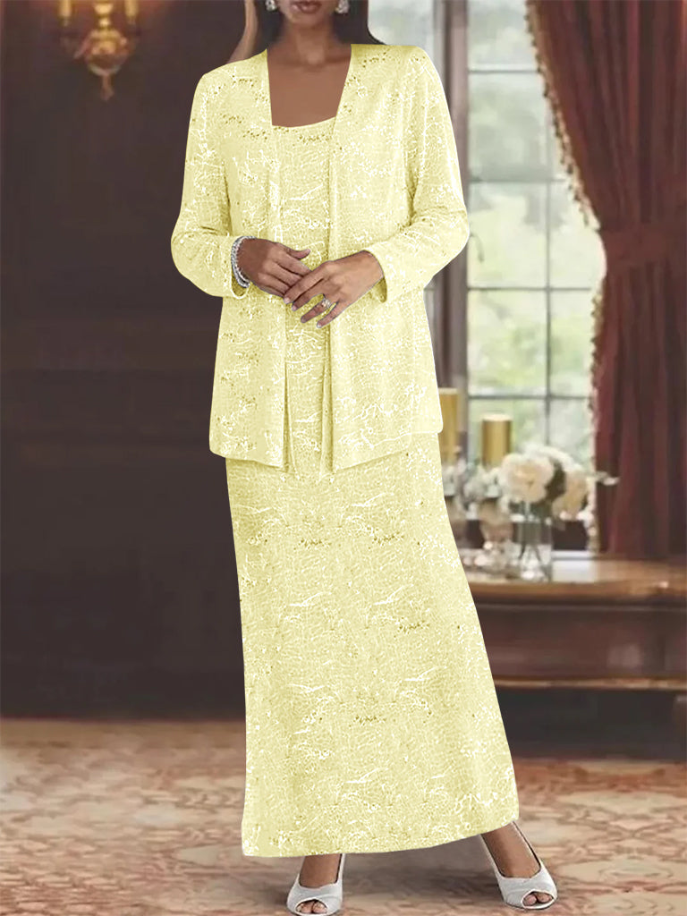 Ankle length Chiffon Mother of the Bride Dress with Sequins and Jacket