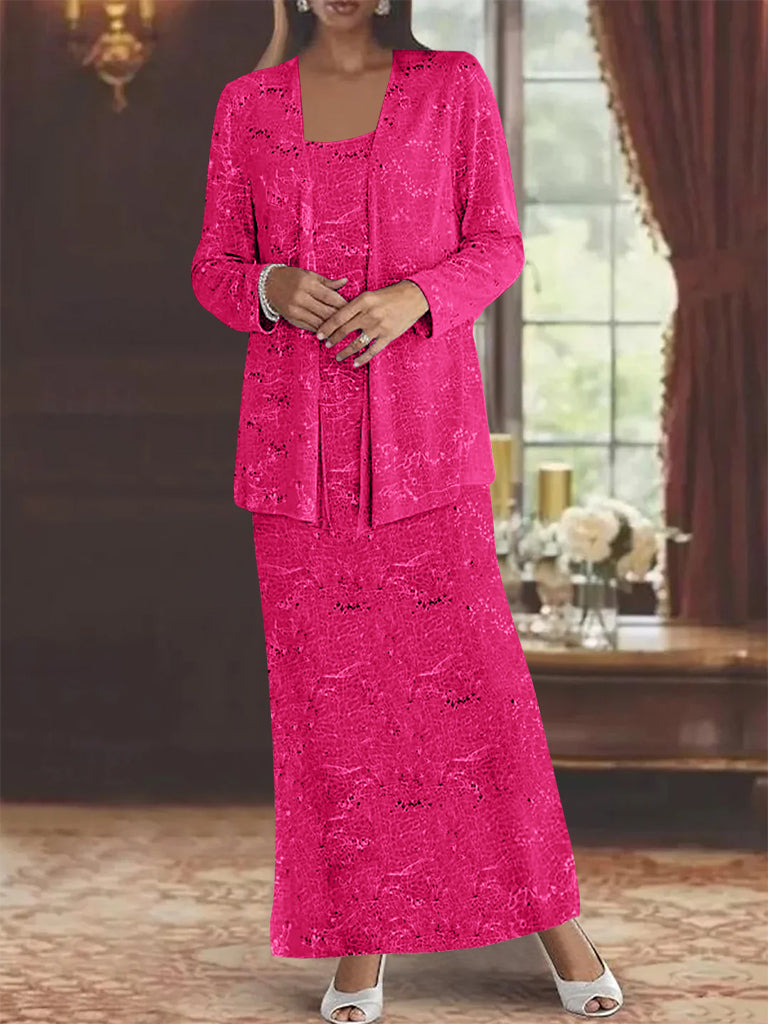 Ankle length Chiffon Mother of the Bride Dress with Sequins and Jacket