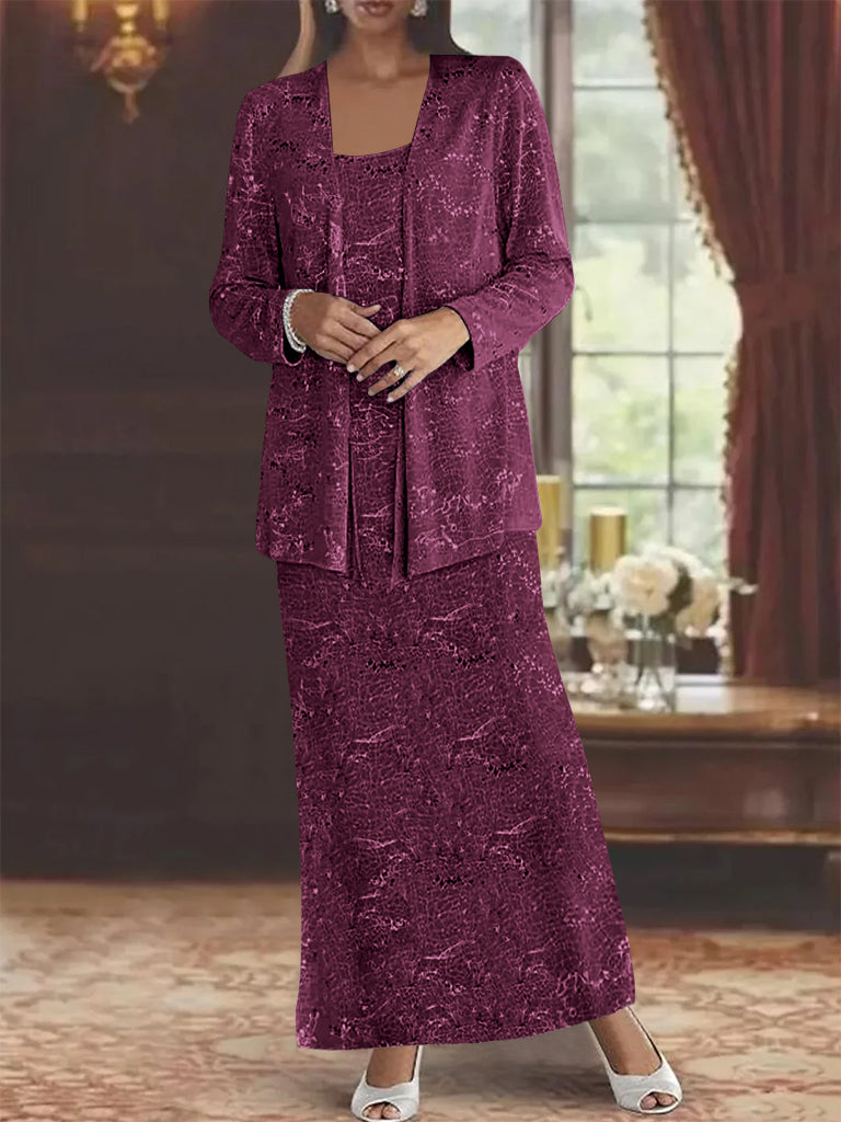 Ankle length Chiffon Mother of the Bride Dress with Sequins and Jacket