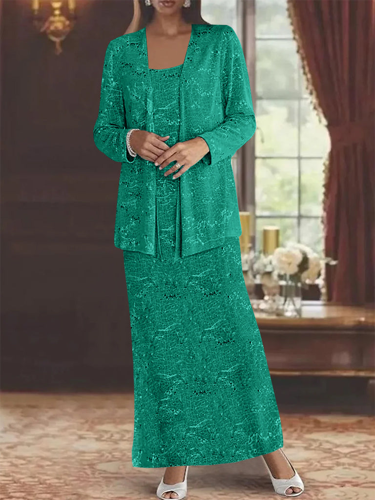 Ankle length Chiffon Mother of the Bride Dress with Sequins and Jacket