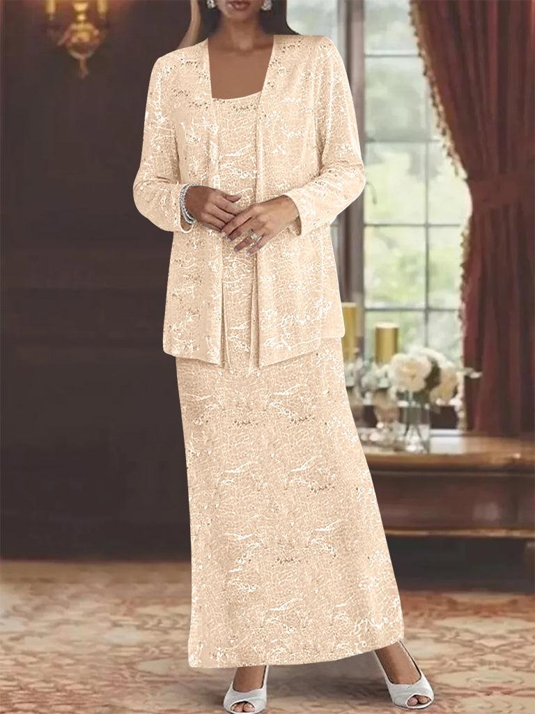 Ankle length Chiffon Mother of the Bride Dress with Sequins and Jacket