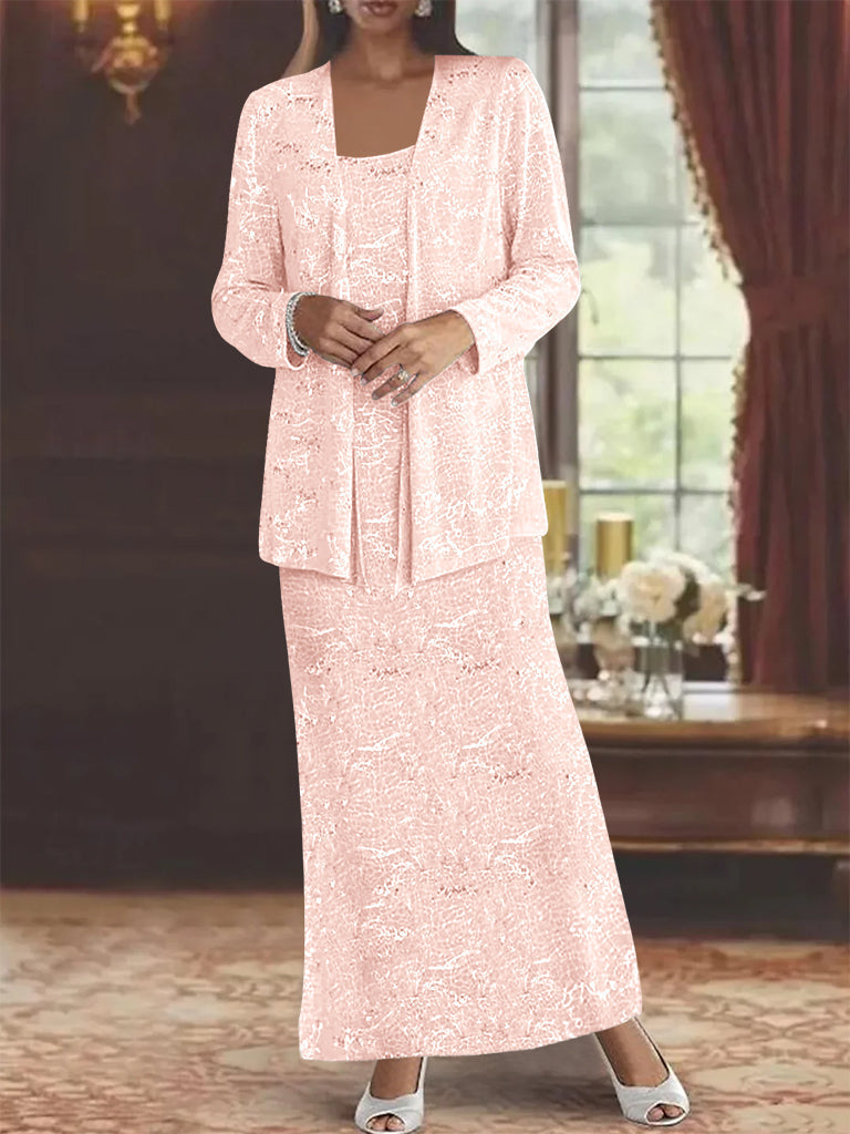 Ankle length Chiffon Mother of the Bride Dress with Sequins and Jacket