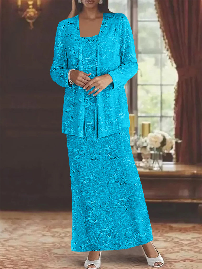Ankle length Chiffon Mother of the Bride Dress with Sequins and Jacket