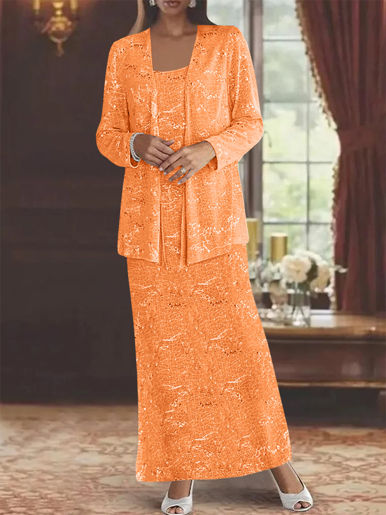 Ankle length Chiffon Mother of the Bride Dress with Sequins and Jacket