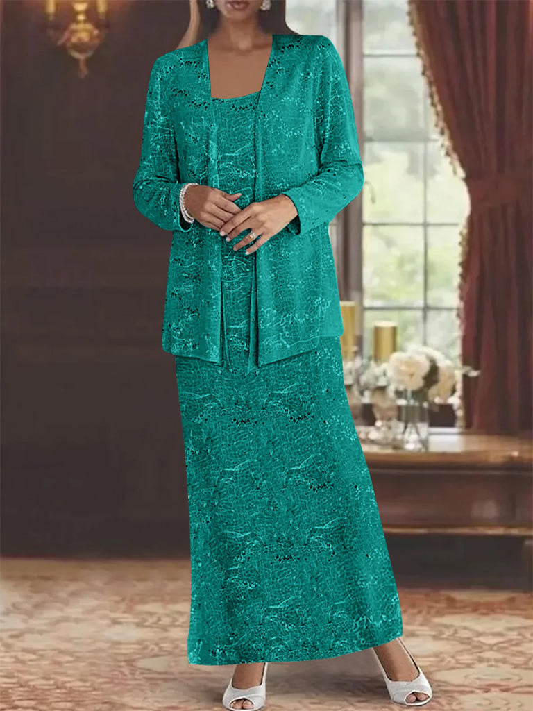 Ankle length Chiffon Mother of the Bride Dress with Sequins and Jacket