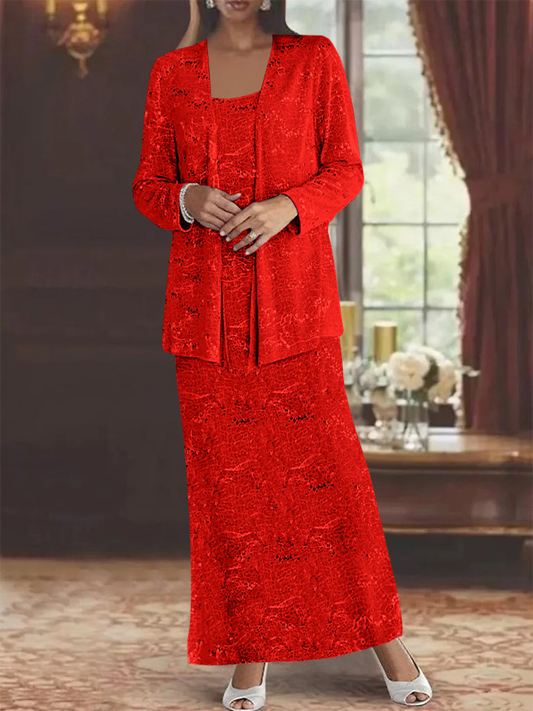 Ankle length Chiffon Mother of the Bride Dress with Sequins and Jacket