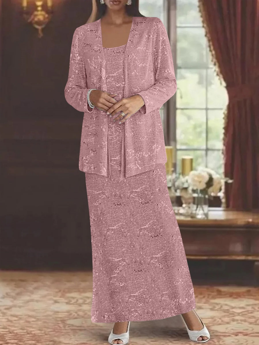Ankle length Chiffon Mother of the Bride Dress with Sequins and Jacket