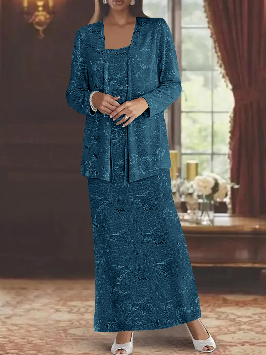 Ankle length Chiffon Mother of the Bride Dress with Sequins and Jacket