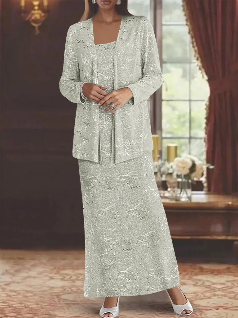 Ankle length Chiffon Mother of the Bride Dress with Sequins and Jacket
