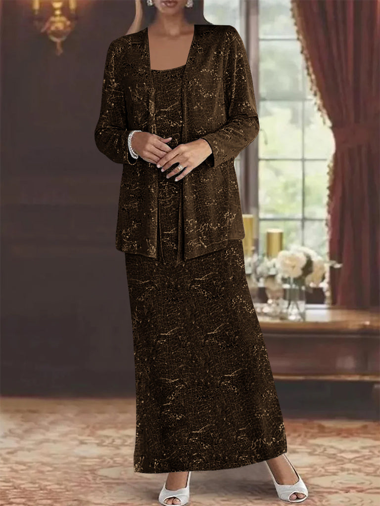 Ankle length Chiffon Mother of the Bride Dress with Sequins and Jacket