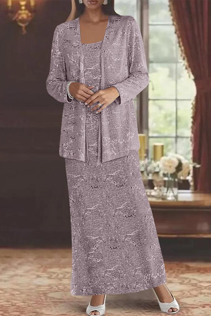 Ankle length Chiffon Mother of the Bride Dress with Sequins and Jacket