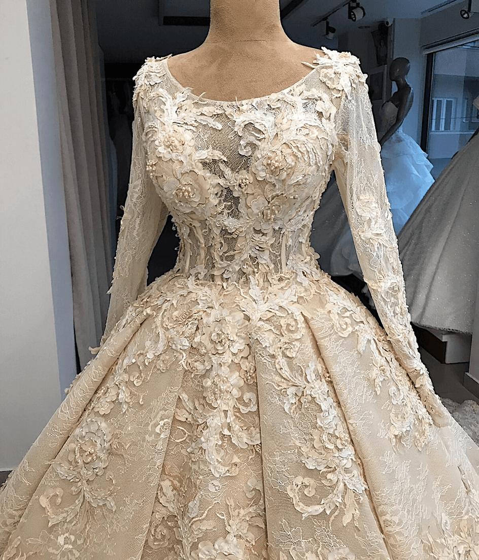 Appliques Ball-Gown Scoop Excellent Long-Sleeves Wedding Dresses