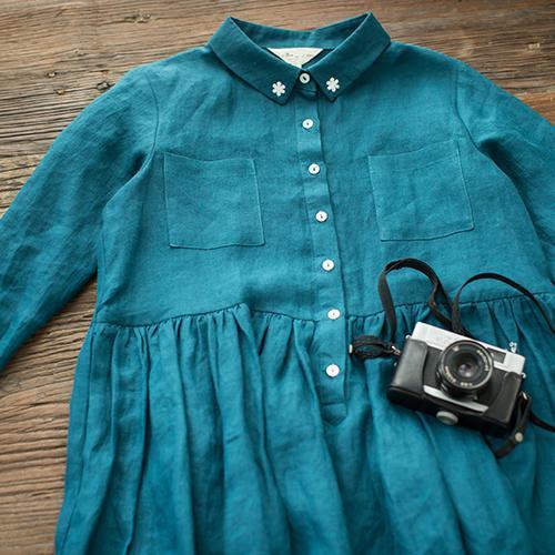Aqua blue retro linen dress fit flare summer dresses linen sundress the raining afternoon